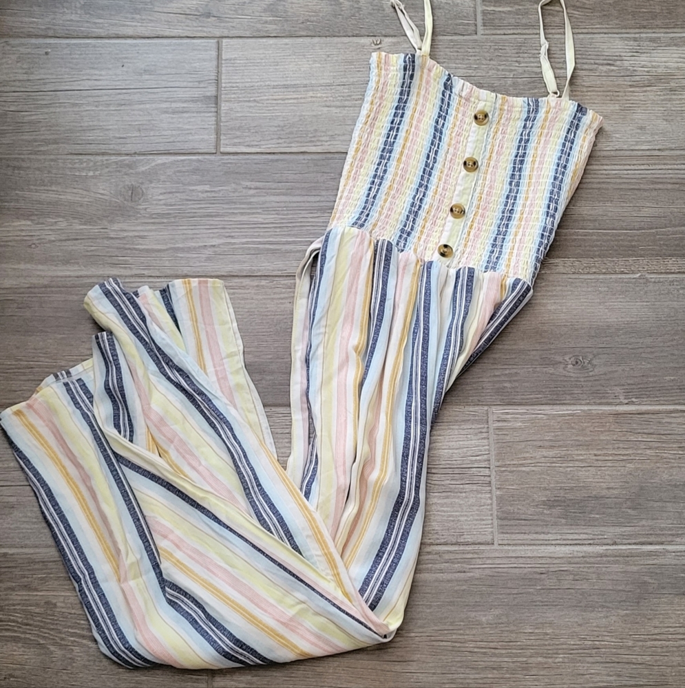 Juniors striped jumpsuit